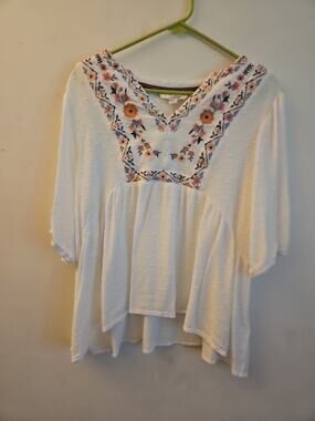 Nurture by Westbound Blouse Womens Size XL White Embroidered Square *NoteLastPic